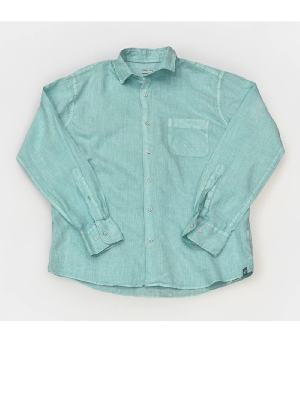 Peter Millar 100% Linen Aqua Teal Button Down Shirt Mens Medium